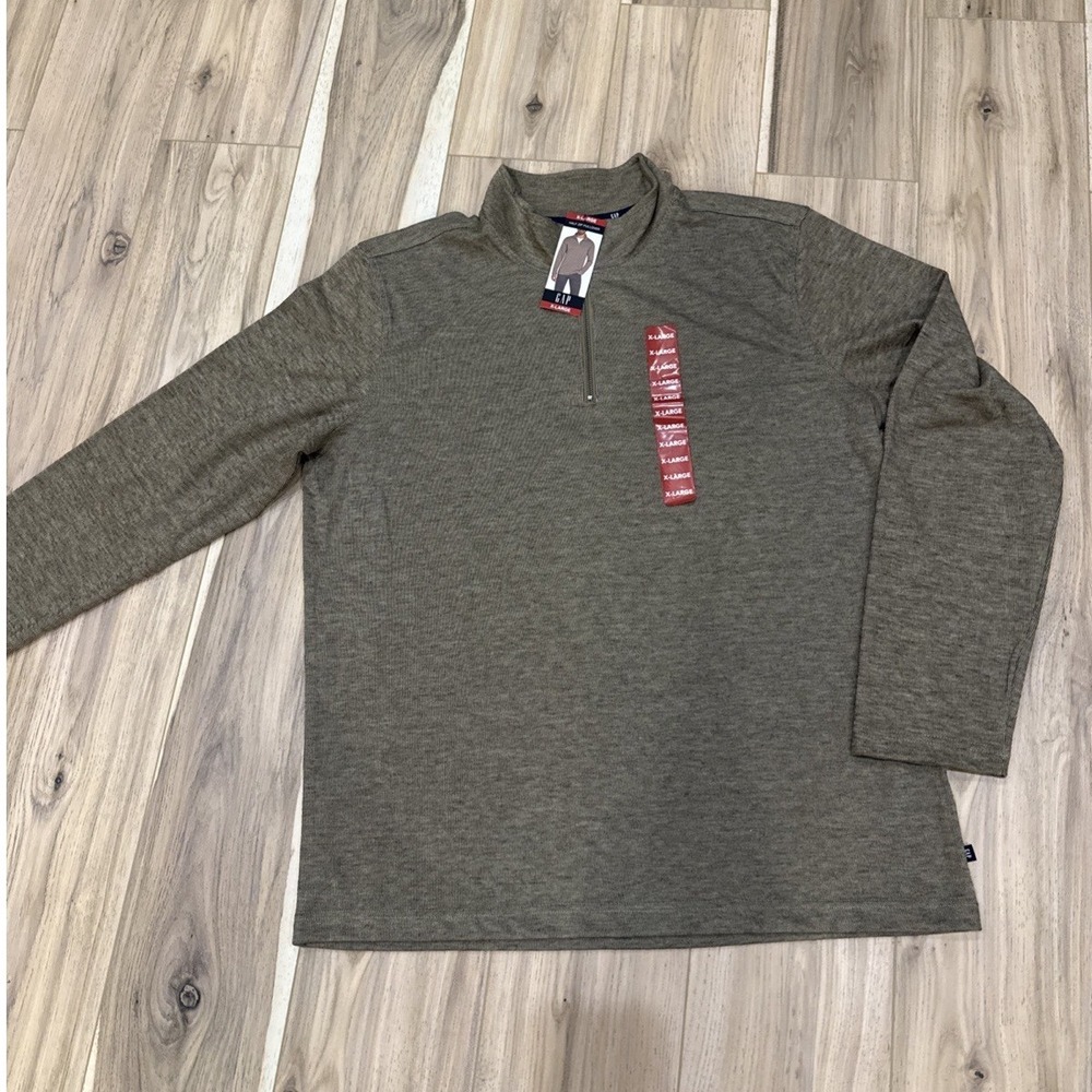 GAP Mens Quarter Zip Pullover XL Chinchilla Brown Ribbed Knit Mock Neck New